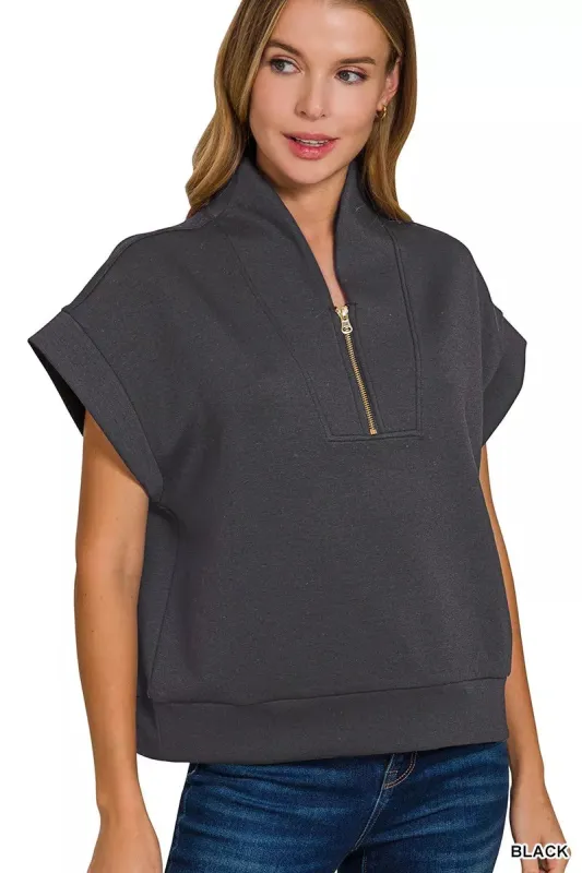 Zenana Scuba High Neck Half Zip Top sold by Charming Charlie