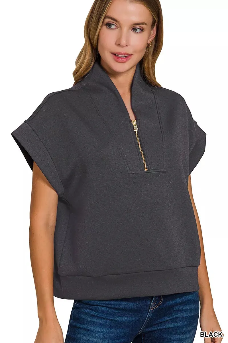 Zenana Scuba High Neck Half Zip Top sold by Charming Charlie