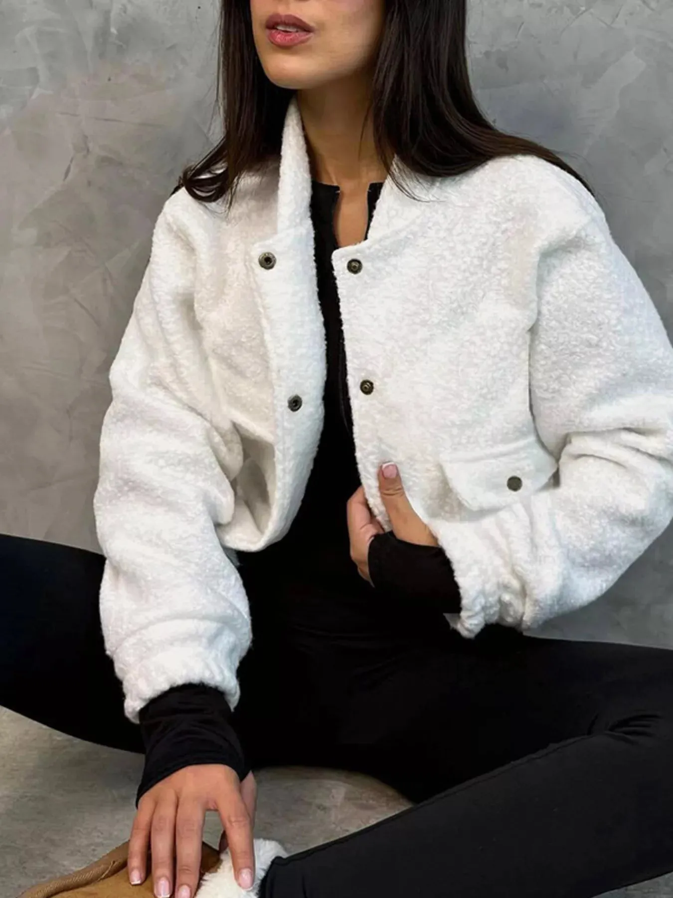 Sherpa Snap-Down Jacket sold by Charming Charlie