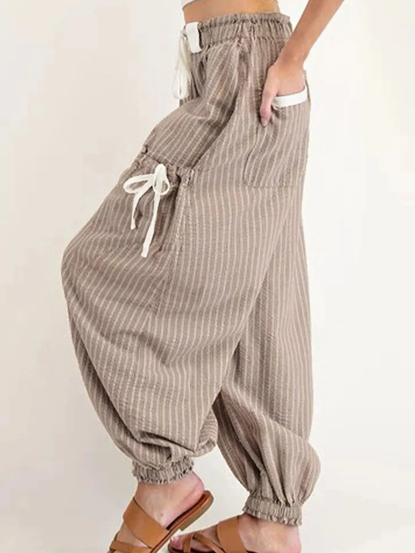 Stripe Drawstring Cargo Jogger Pants with Pockets sold by Charming Charlie product image thumbnail 3