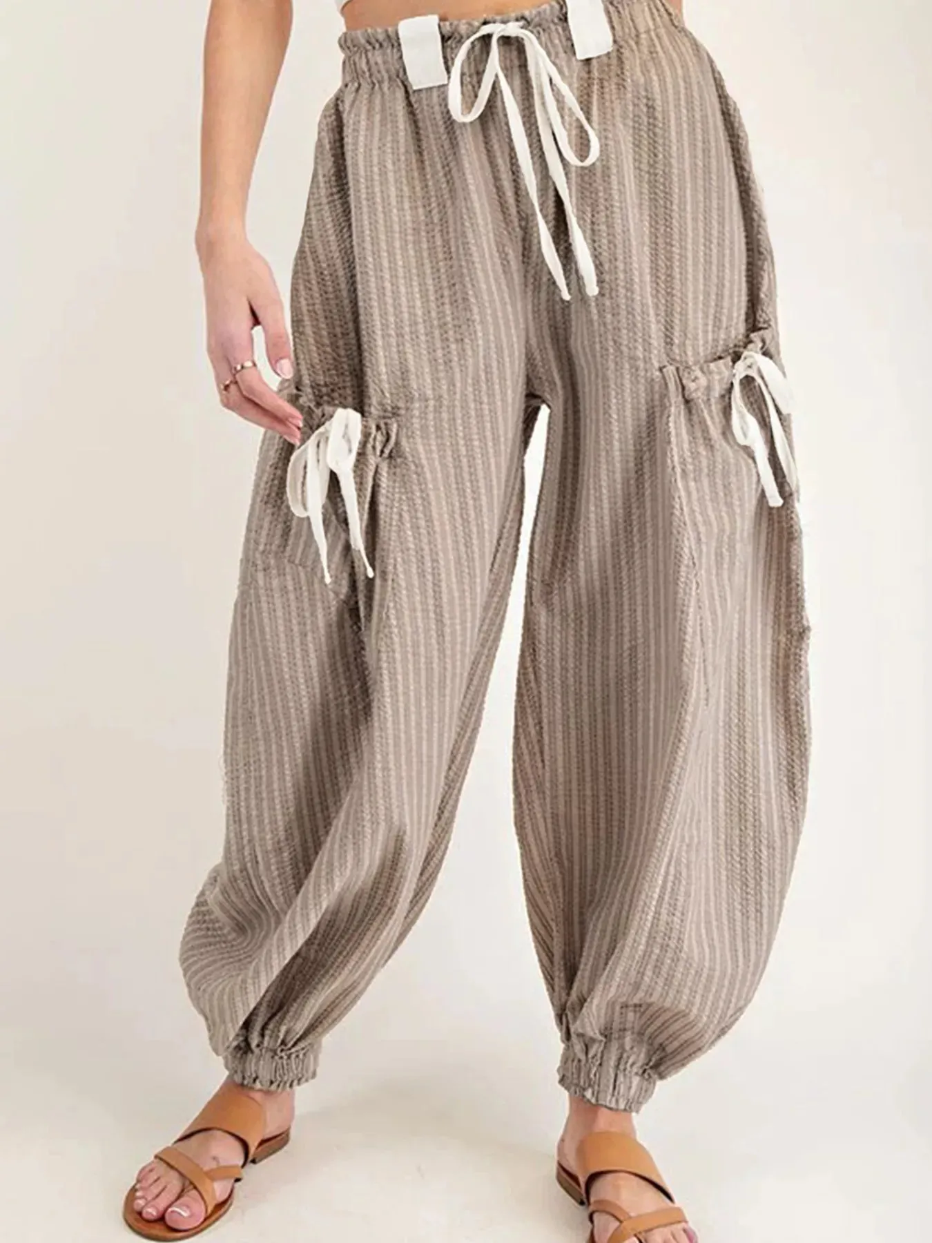 Stripe Drawstring Cargo Jogger Pants with Pockets sold by Charming Charlie