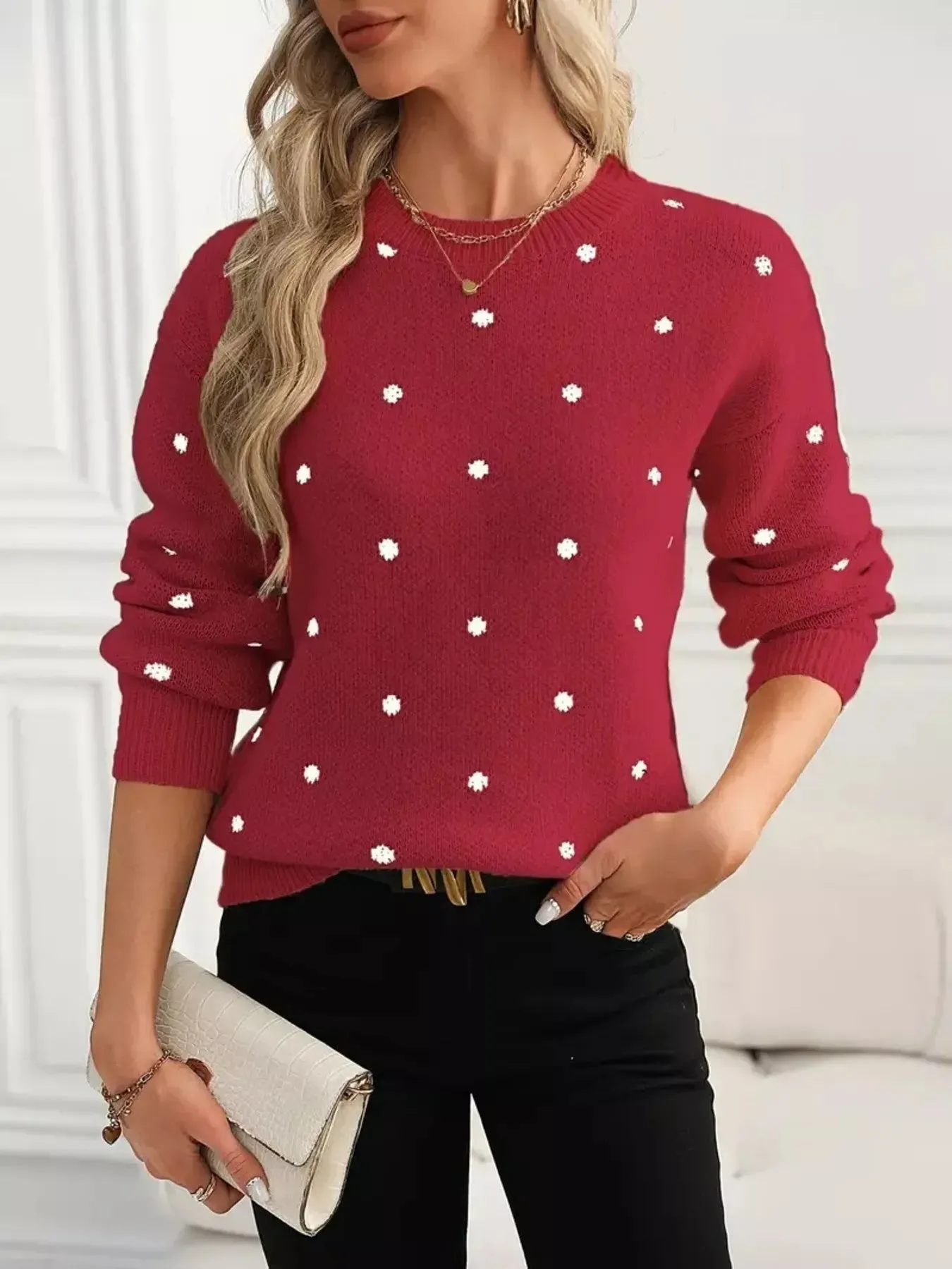 Polka Dot Round Neck Sweater sold by Charming Charlie