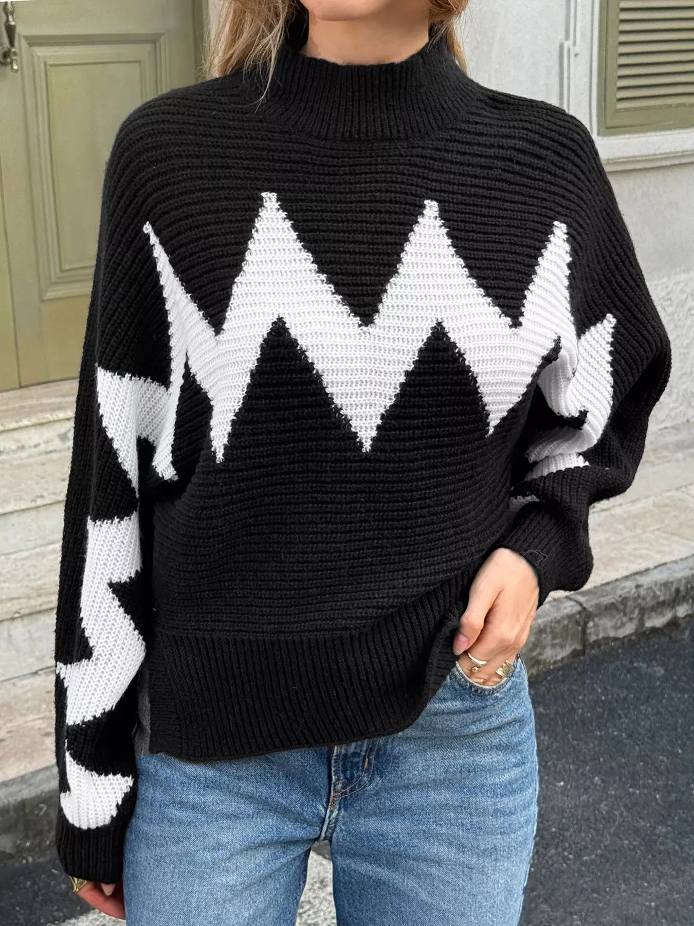 Zigzag Pattern Mock Neck Sweater sold by Charming Charlie