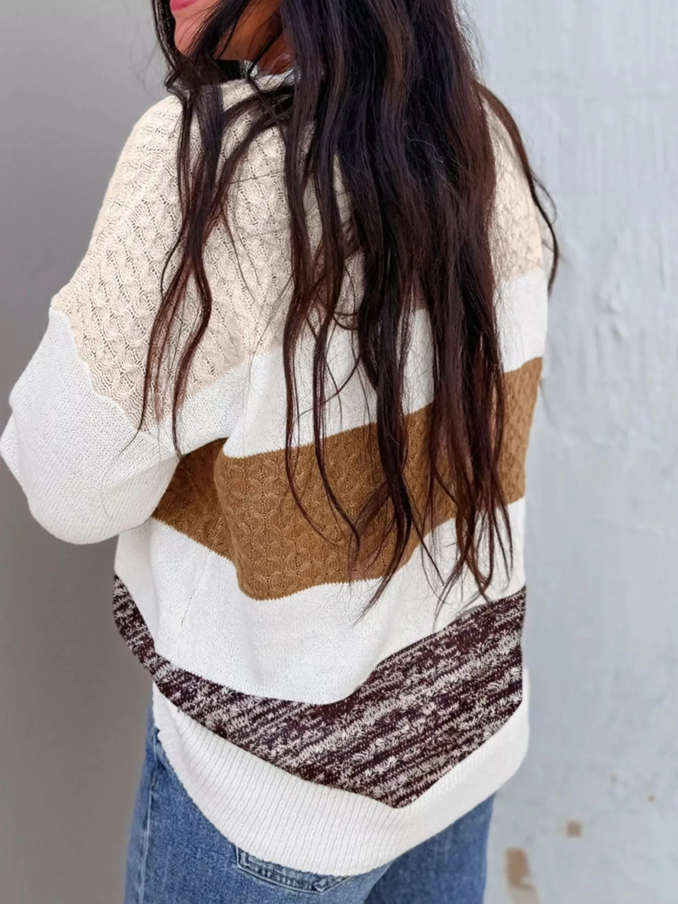 Mixed Texture Knit Striped Color Block Loose Sweater sold by Charming Charlie product image thumbnail 4