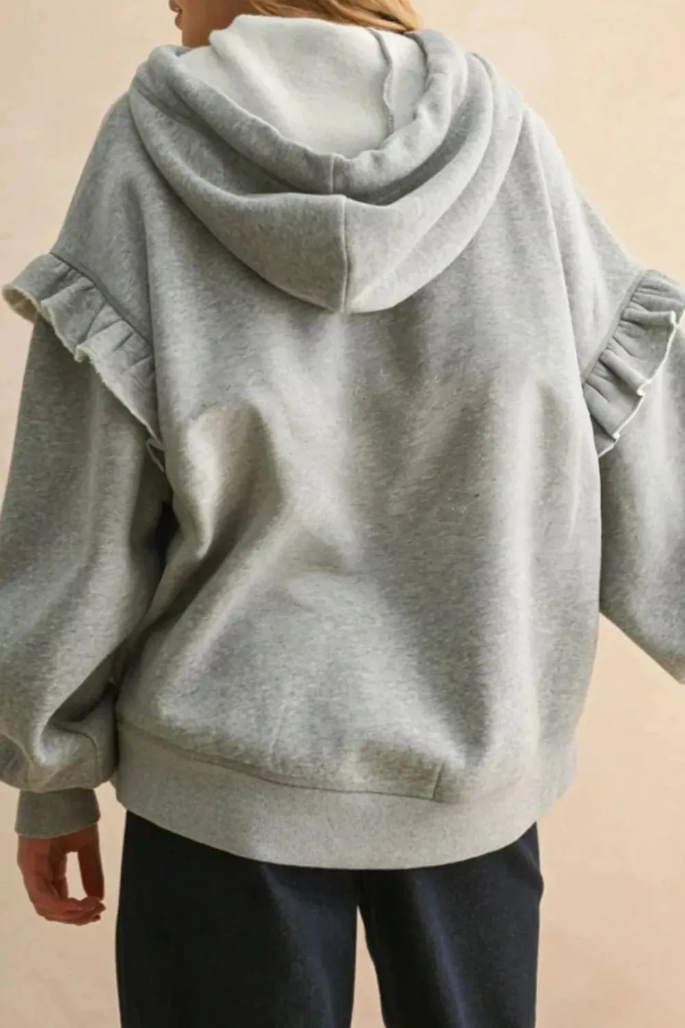 Ruffled Drawstring Long Sleeve Hoodie sold by Charming Charlie product image thumbnail 2