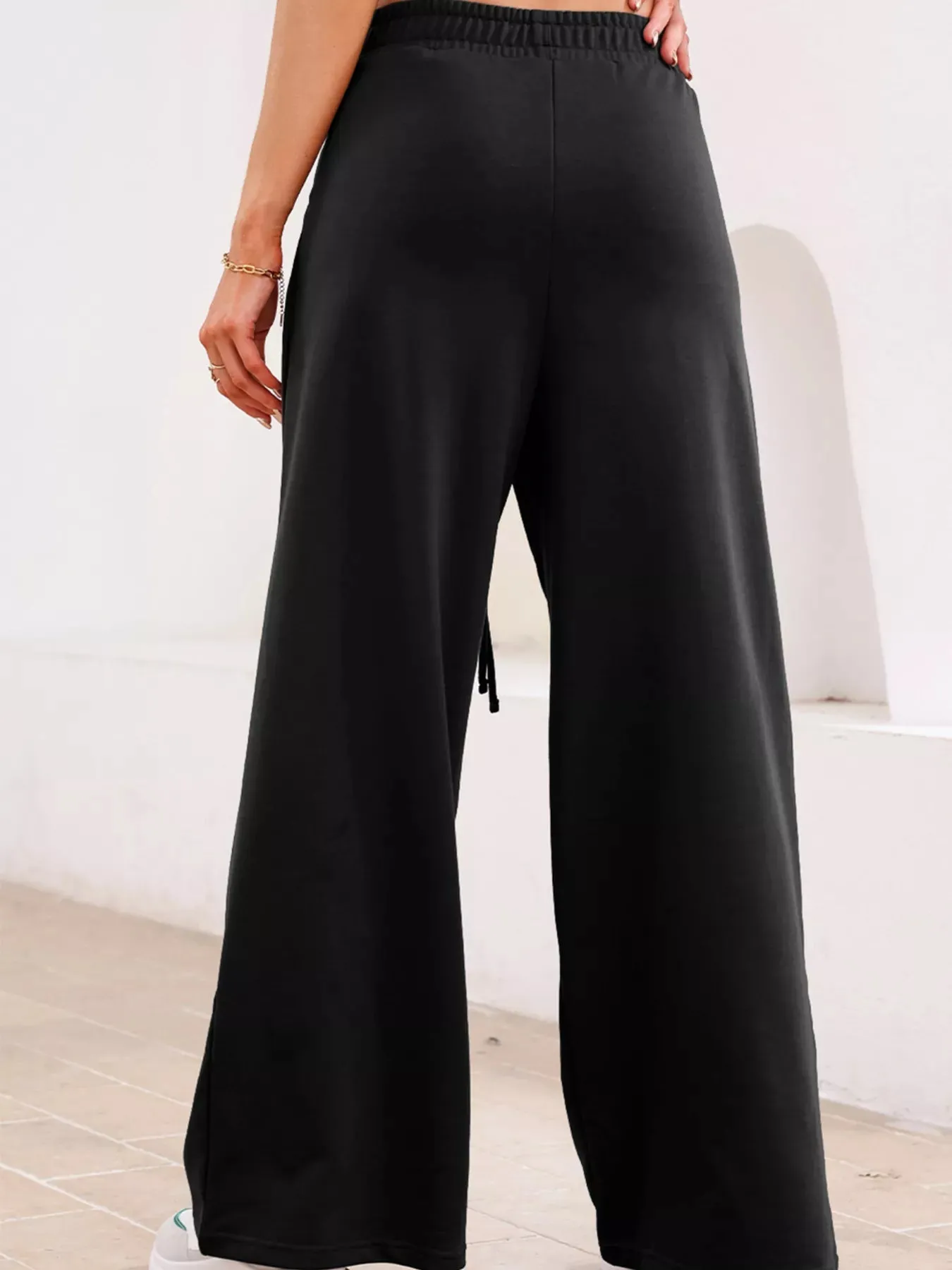 Tied Elastic High Waist Pleated Detail Solid Sweatpants sold by Charming Charlie product image thumbnail 3