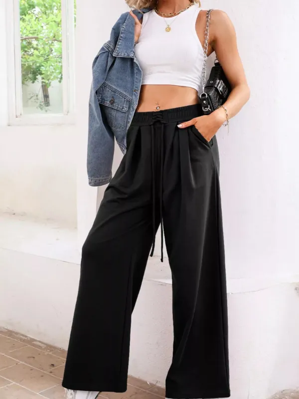 Tied Elastic High Waist Pleated Detail Solid Sweatpants sold by Charming Charlie