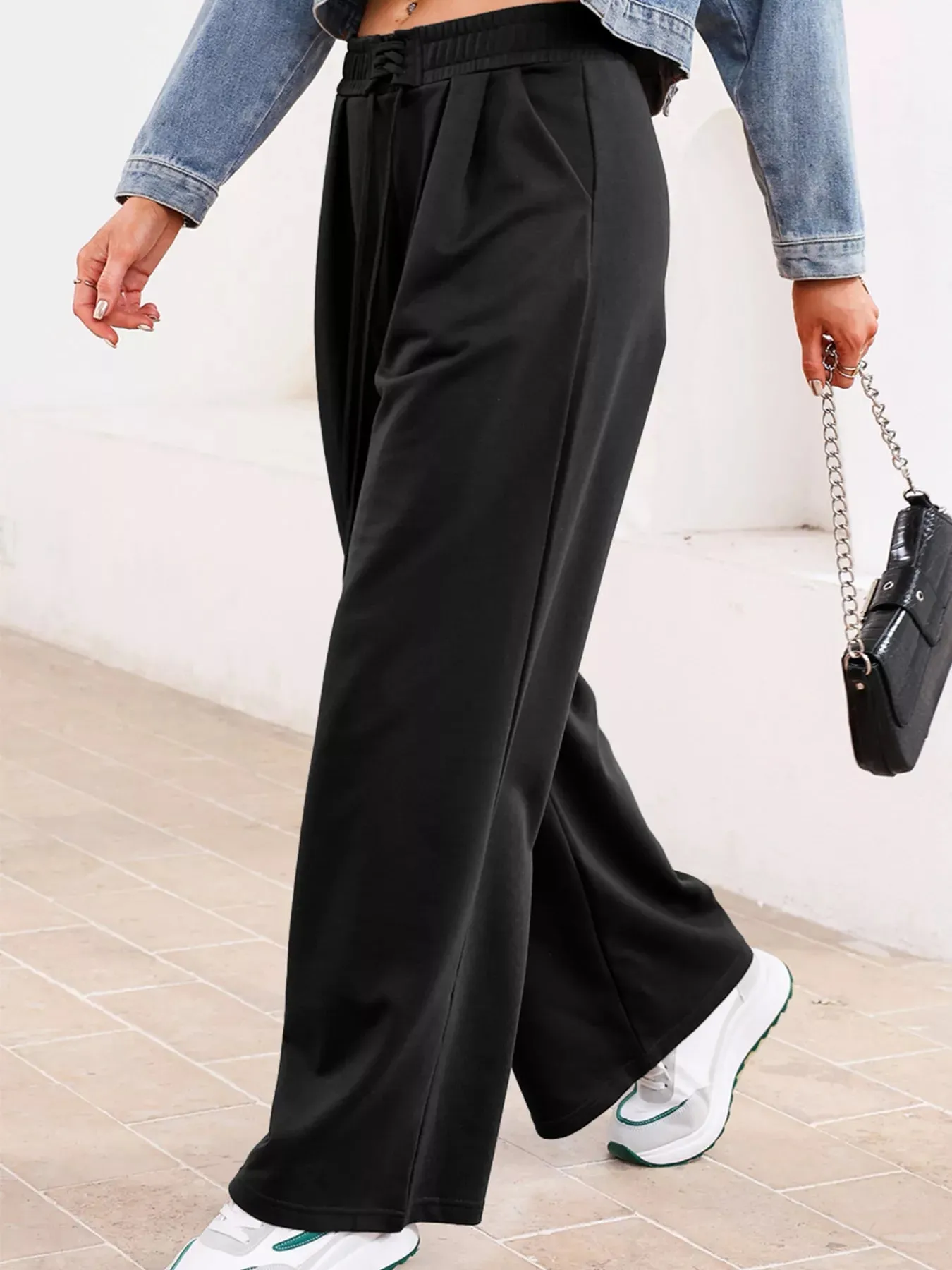 Tied Elastic High Waist Pleated Detail Solid Sweatpants sold by Charming Charlie product image thumbnail 5