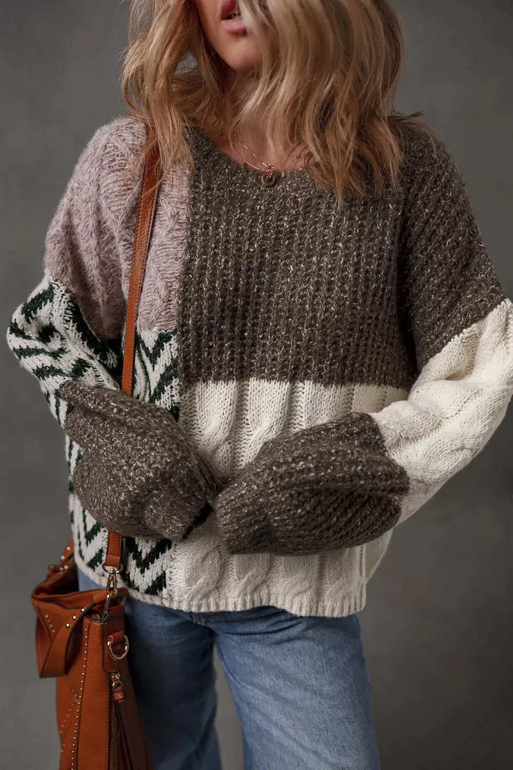 Color Block Cable Knit Sweater sold by Charming Charlie