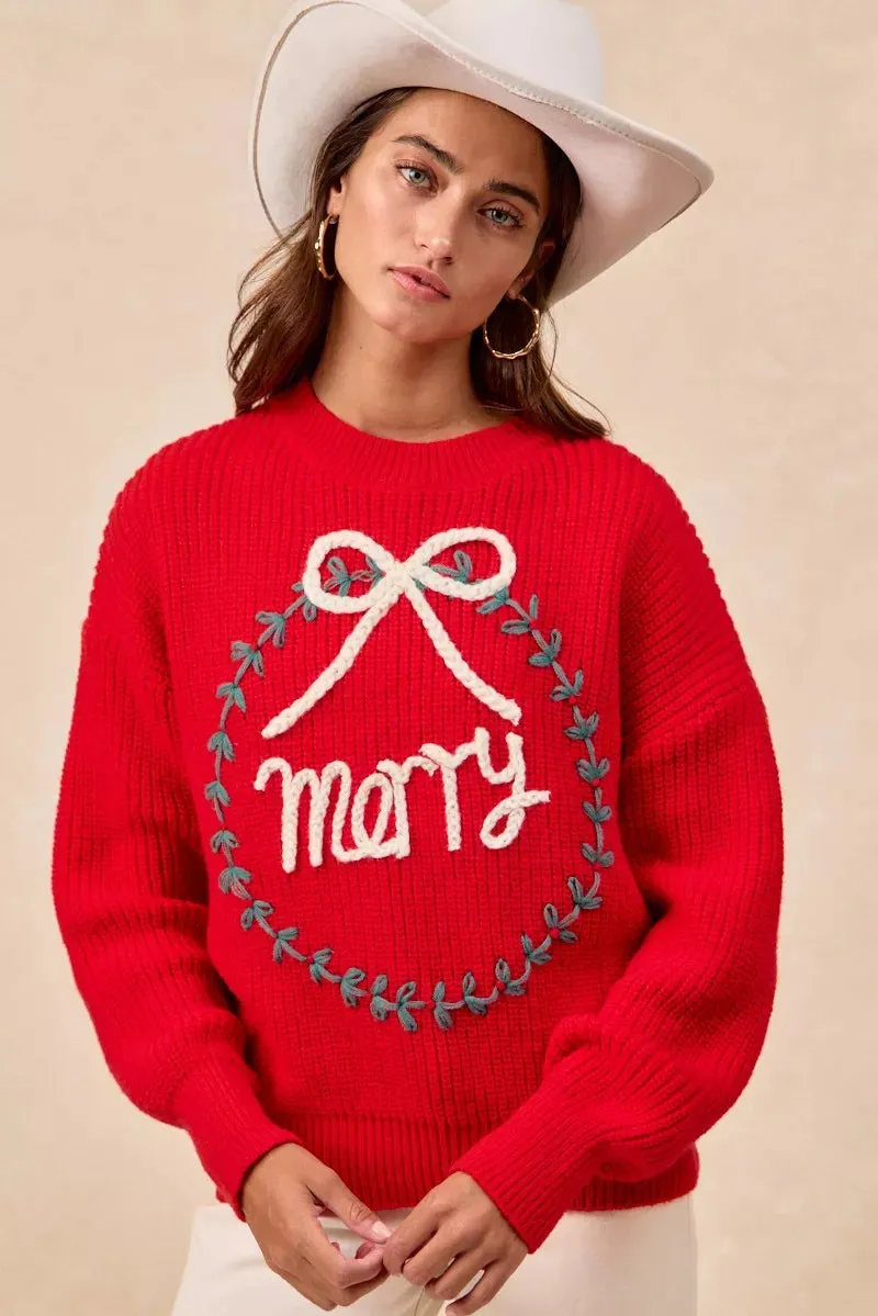 BiBi Christmas Wreath Merry Letter Knit Top sold by Charming Charlie product image thumbnail 3