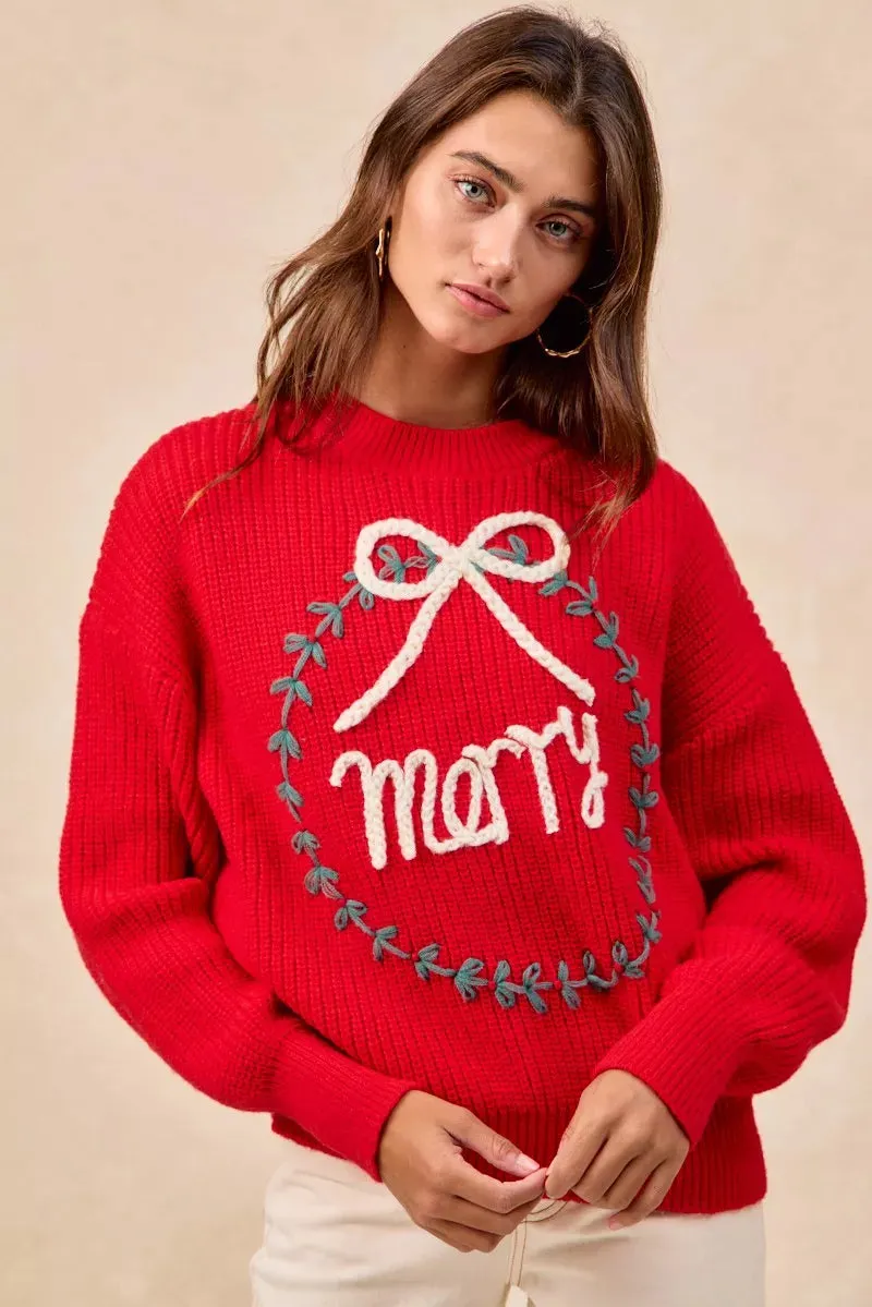 BiBi Christmas Wreath Merry Letter Knit Top sold by Charming Charlie product image thumbnail 4