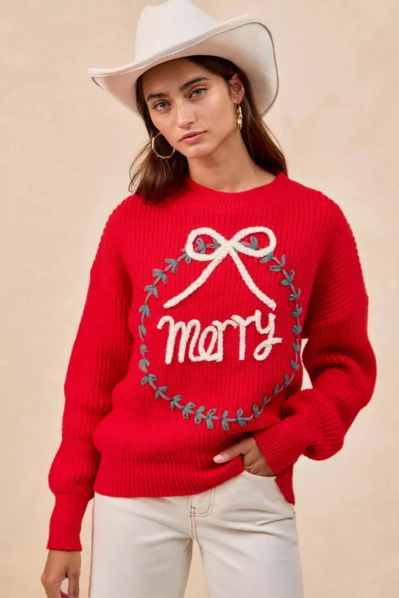 BiBi Christmas Wreath Merry Letter Knit Top sold by Charming Charlie product image thumbnail 5