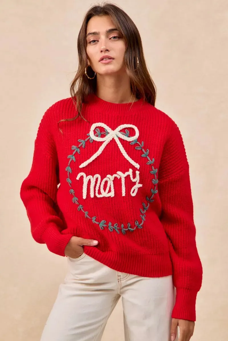 BiBi Christmas Wreath Merry Letter Knit Top sold by Charming Charlie product image thumbnail 2