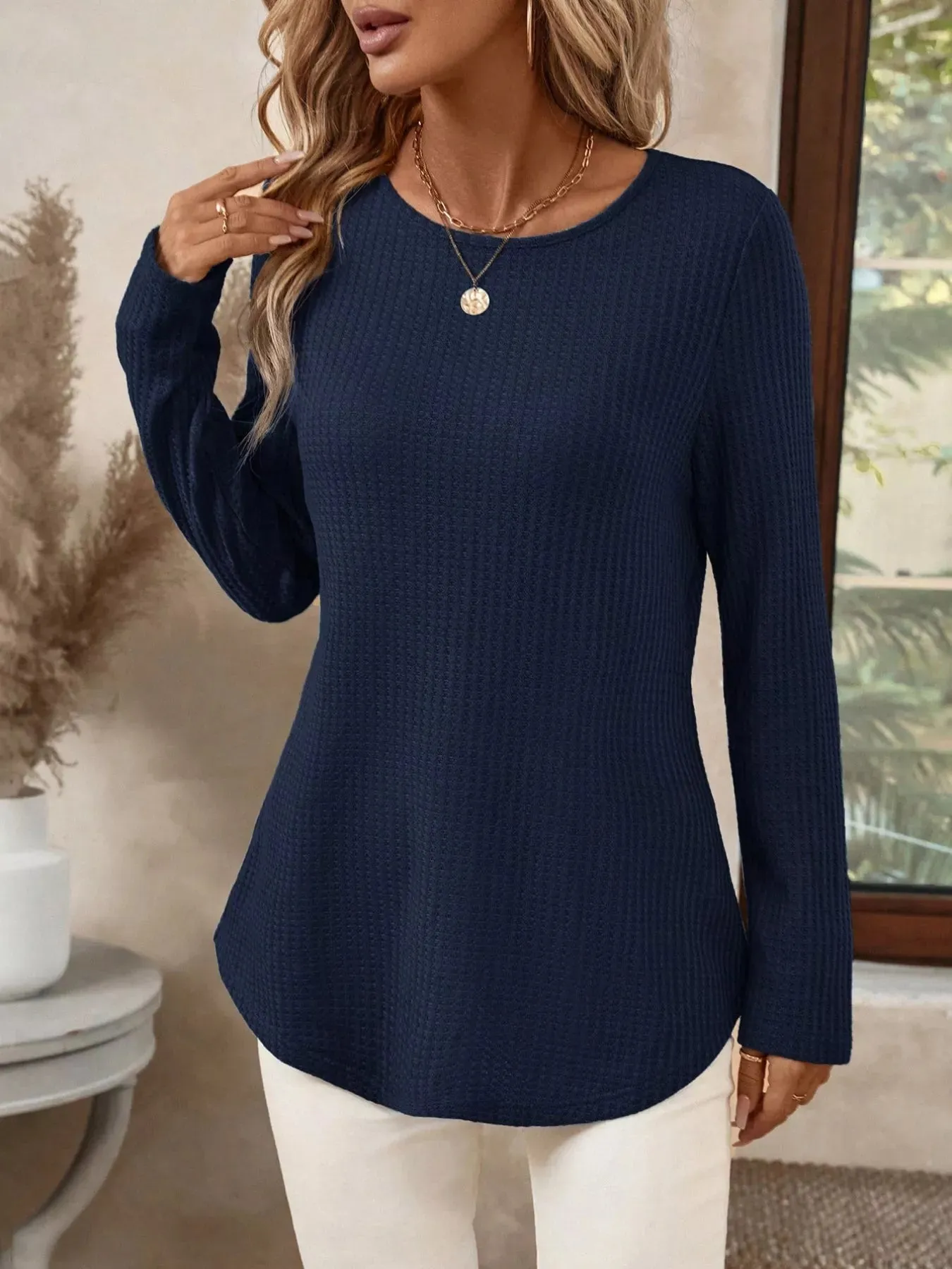 Plus Size Casual Waffle Knit Long Sleeve T-Shirt sold by Charming Charlie product image thumbnail 4