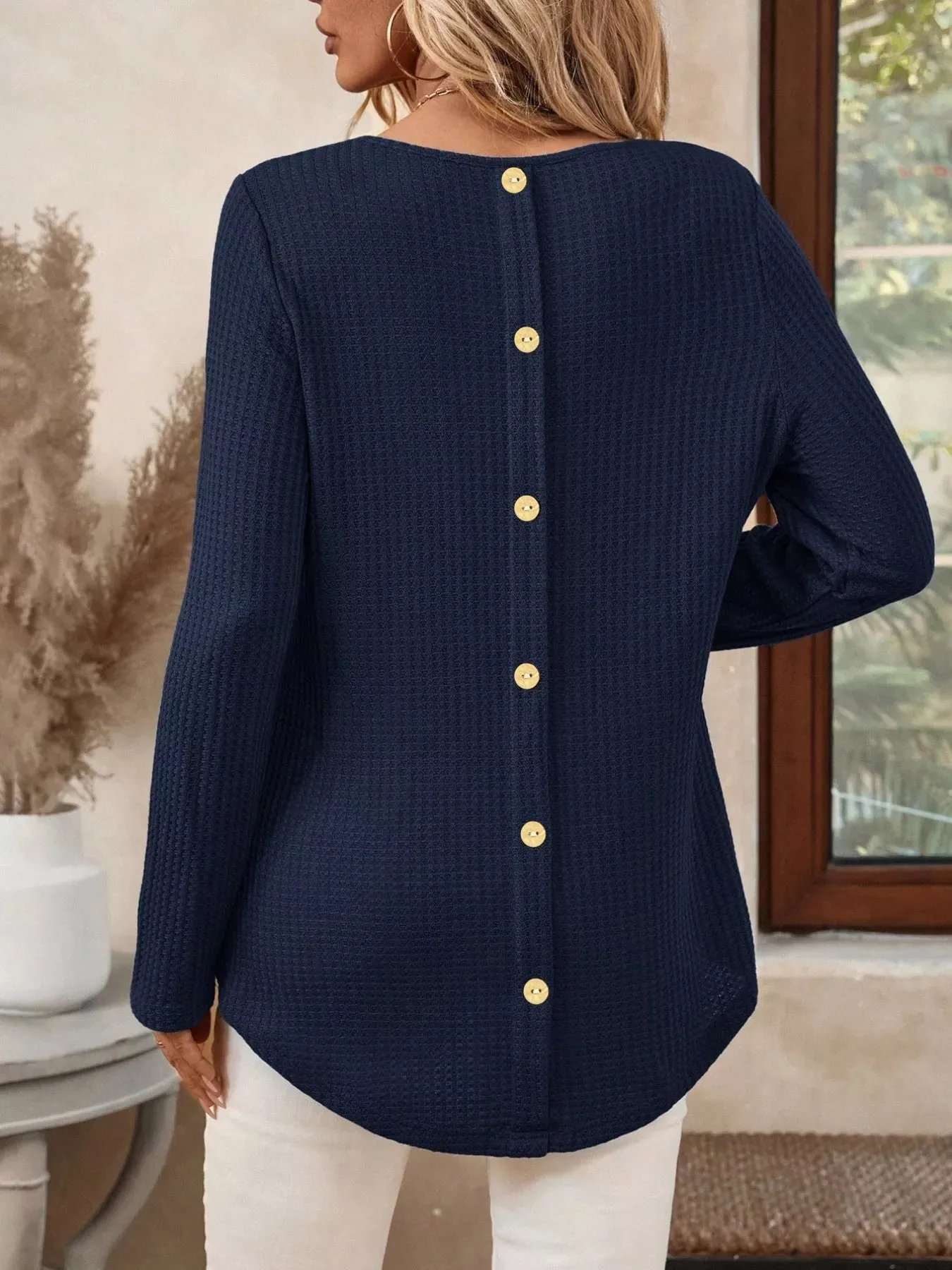 Plus Size Casual Waffle Knit Long Sleeve T-Shirt sold by Charming Charlie product image thumbnail 5