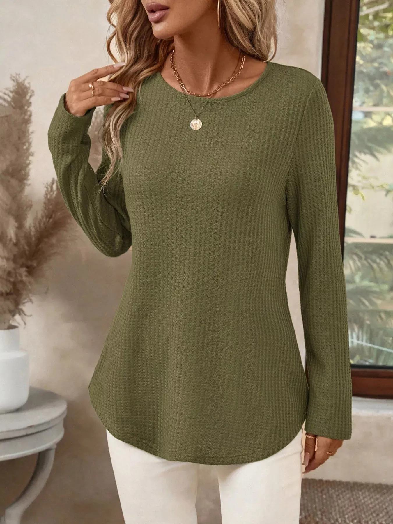 Plus Size Casual Waffle Knit Long Sleeve T-Shirt sold by Charming Charlie product image thumbnail 3