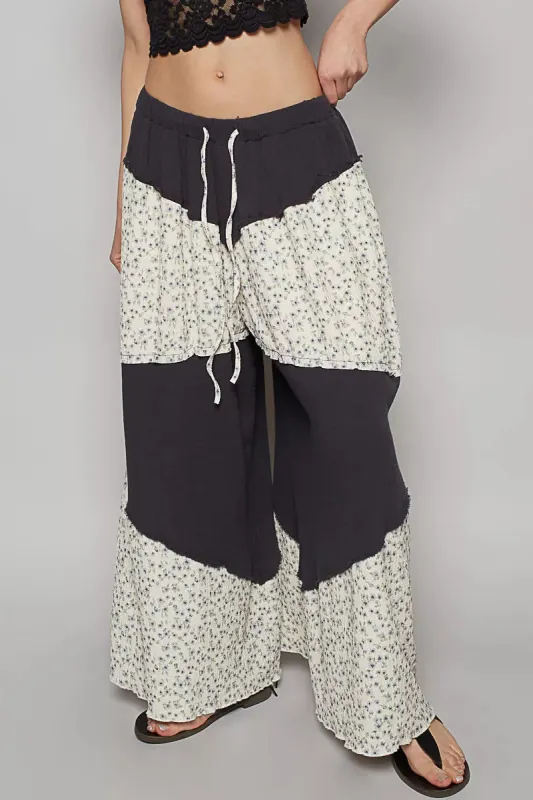 POL Contrast Floral Drawstring Wide Leg Pants sold by Charming Charlie