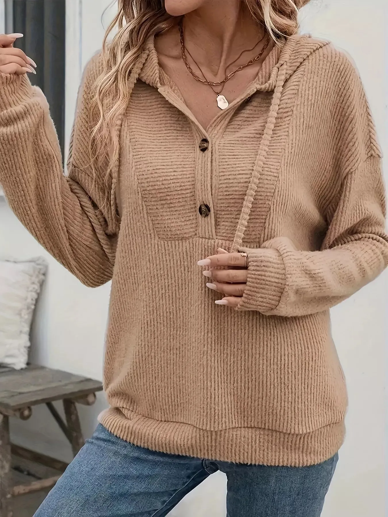 Button-Front Drawstring Hoodie sold by Charming Charlie product image thumbnail 2