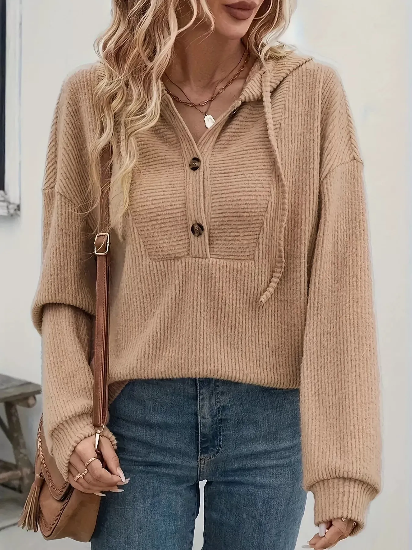 Button-Front Drawstring Hoodie sold by Charming Charlie product image thumbnail 3