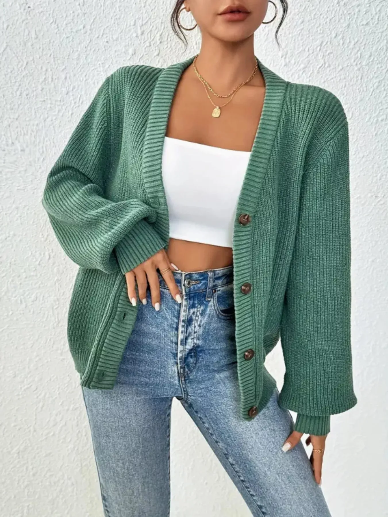 Chunky Knit Button-Down Cardigan sold by Charming Charlie product image thumbnail 4