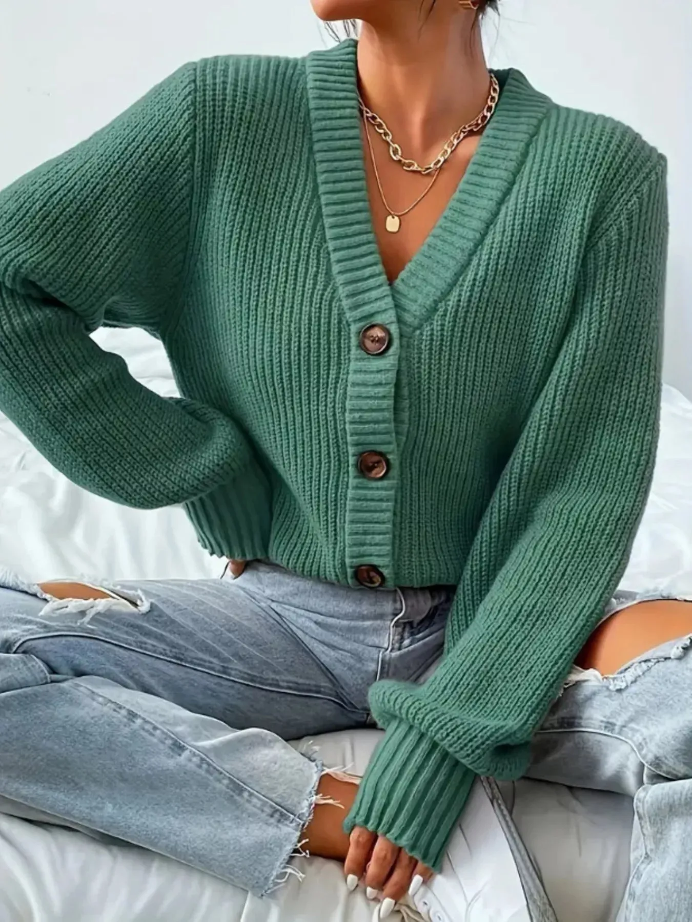 Chunky Knit Button-Down Cardigan sold by Charming Charlie product image thumbnail 2