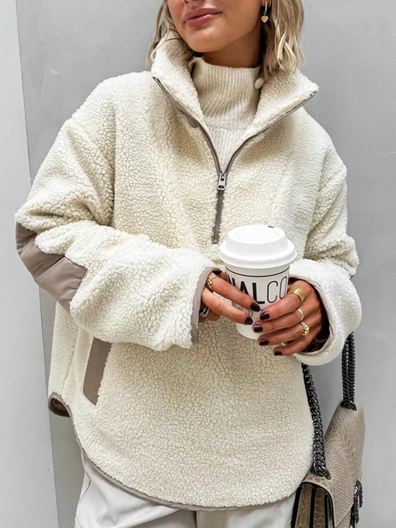 Sherpa Half Zip Sweatshirt sold by Charming Charlie product image thumbnail 4