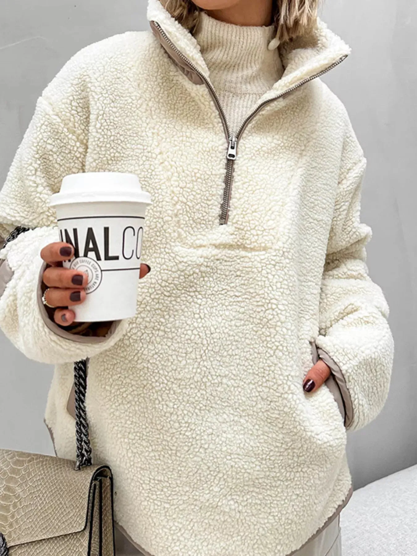 Sherpa Half Zip Sweatshirt sold by Charming Charlie