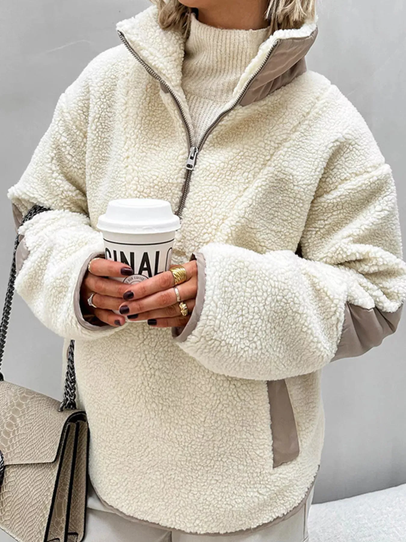 Sherpa Half Zip Sweatshirt sold by Charming Charlie product image thumbnail 2