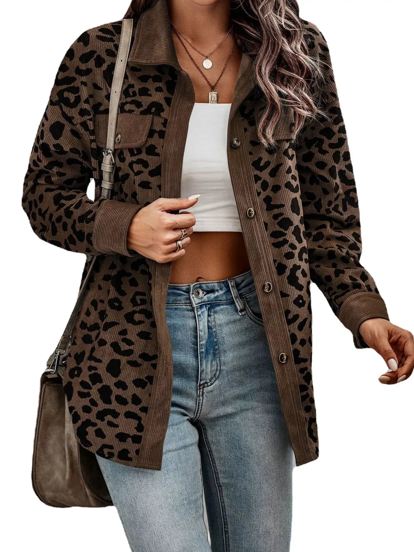 Full Size Leopard Print Button-Down Jacket Plus Size sold by Charming Charlie product image thumbnail 5