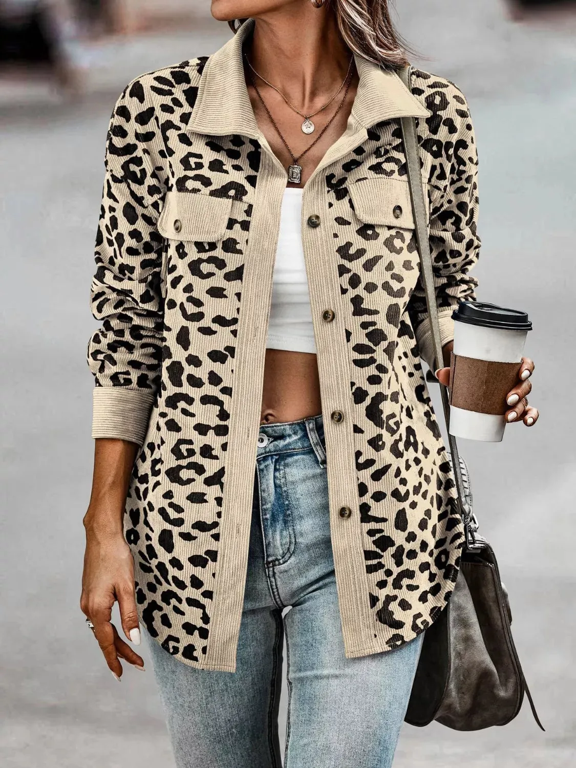 Full Size Leopard Print Button-Down Jacket Plus Size sold by Charming Charlie product image thumbnail 2