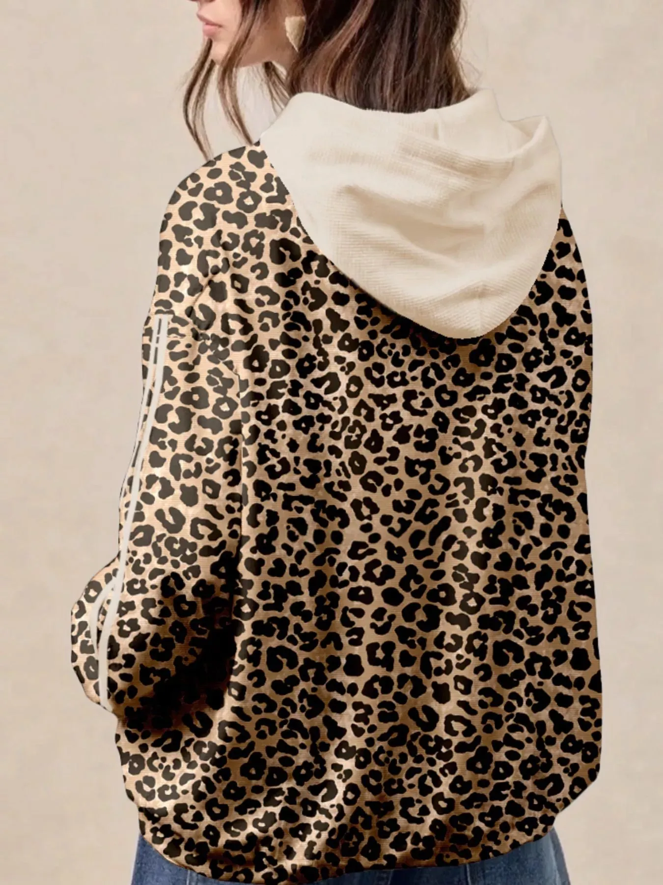 Leopard Print Long Sleeve Hoodie with Pocket sold by Charming Charlie product image thumbnail 2