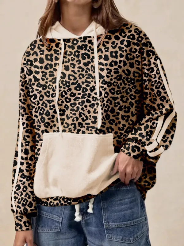 Leopard Print Long Sleeve Hoodie with Pocket sold by Charming Charlie