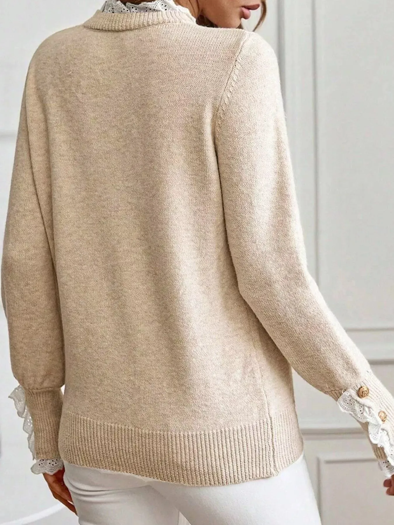 Lace Trim Button Cuff Long Sleeve Sweater sold by Charming Charlie product image thumbnail 3