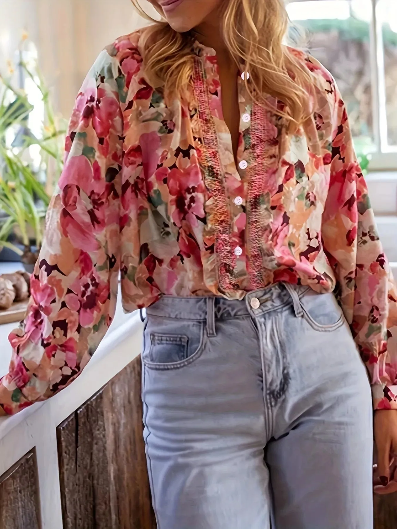 Floral Print Button Up Shirt sold by Charming Charlie product image thumbnail 3