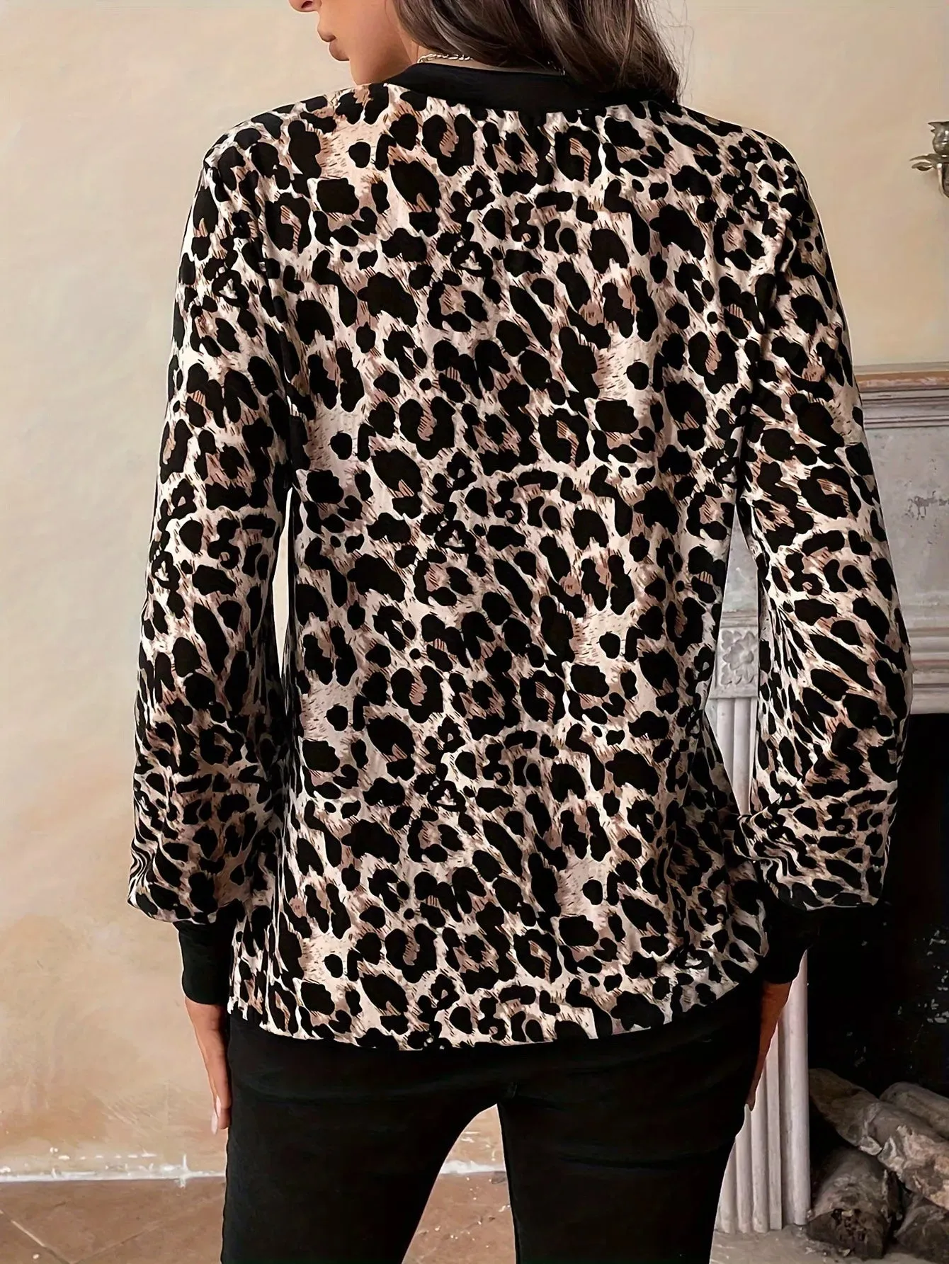 Leopard Print V-Neck Long Sleeve T-Shirt sold by Charming Charlie product image thumbnail 5