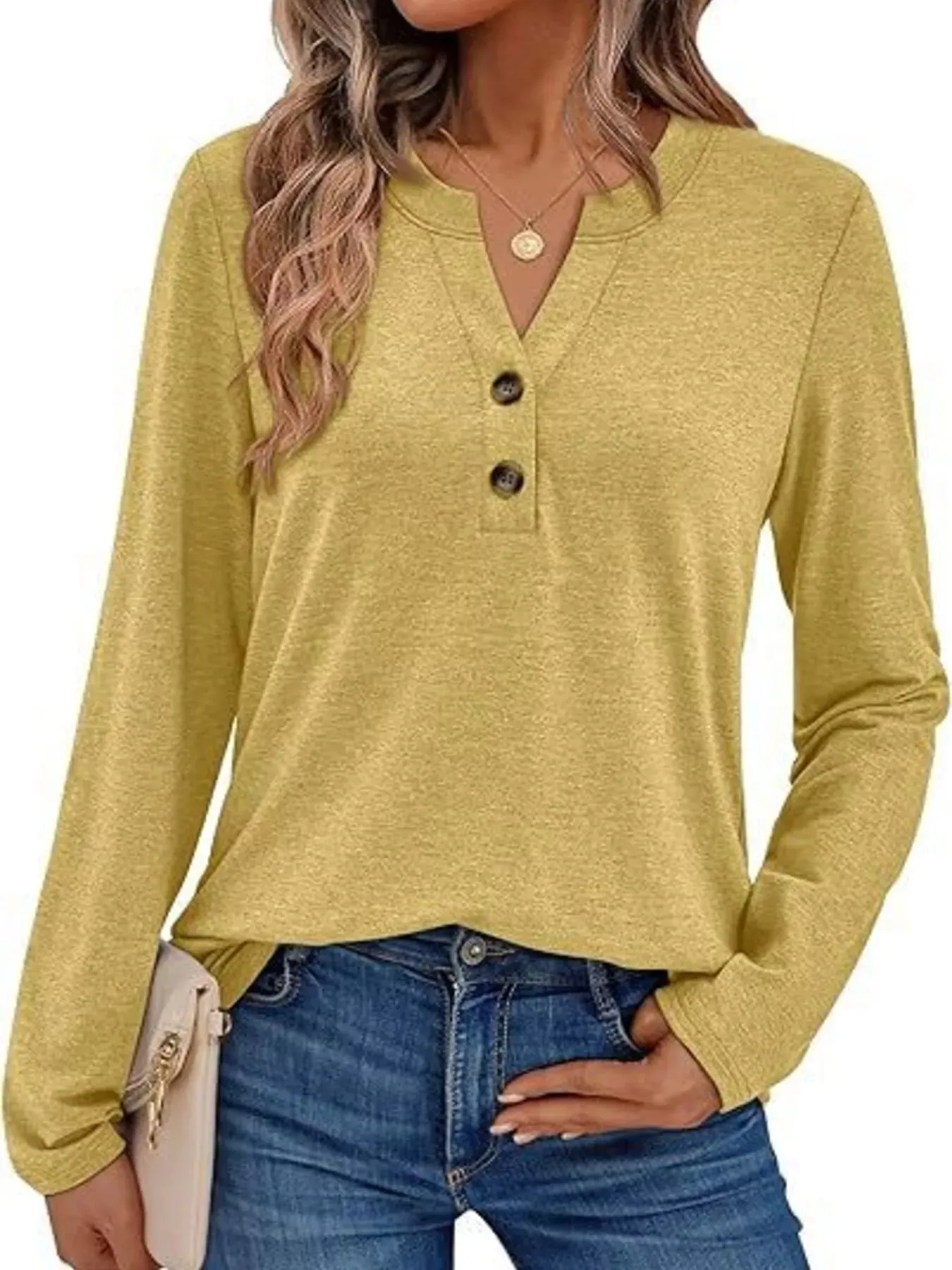 Casual Long Sleeve Button Detail T-Shirt sold by Charming Charlie