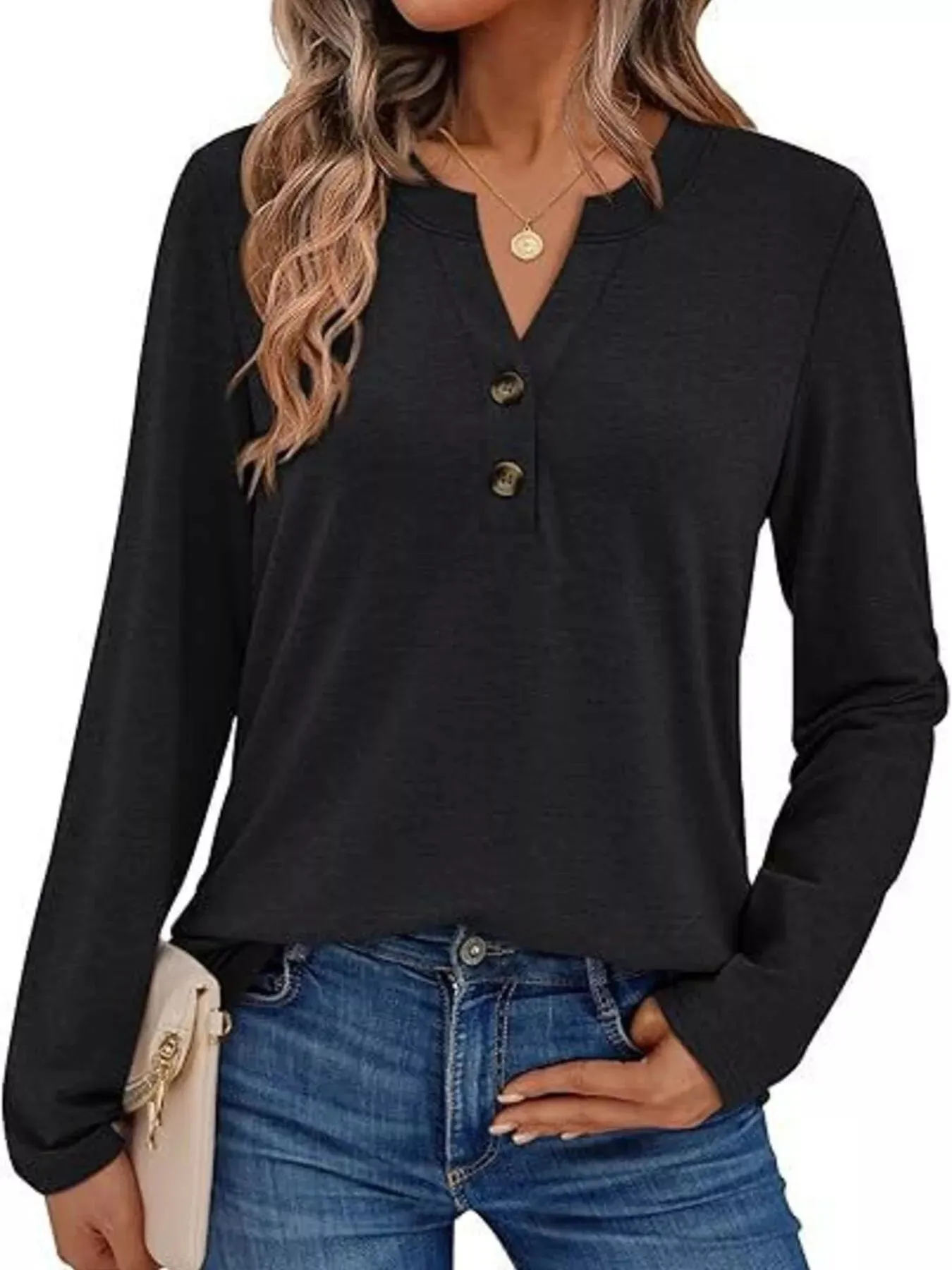 Casual Long Sleeve Button Detail T-Shirt sold by Charming Charlie product image thumbnail 4
