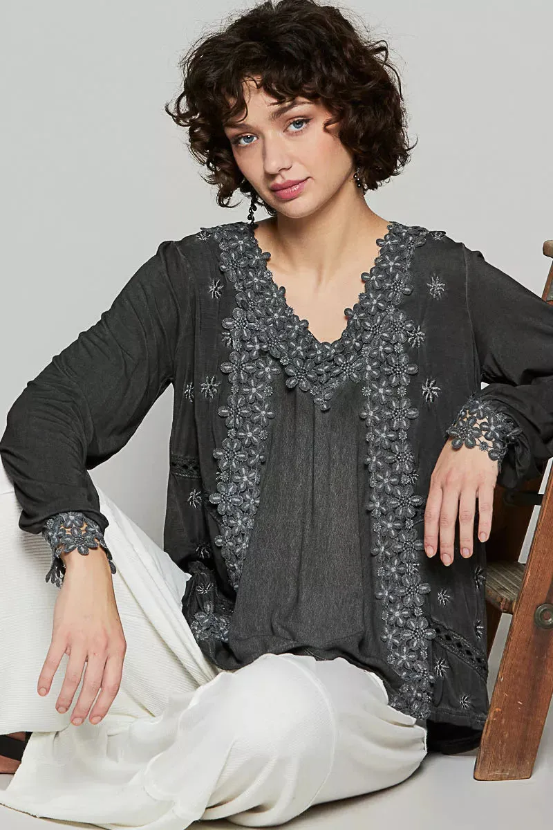 POL Floral Embroidery Woven Top with Lace Trim sold by Charming Charlie product image thumbnail 2