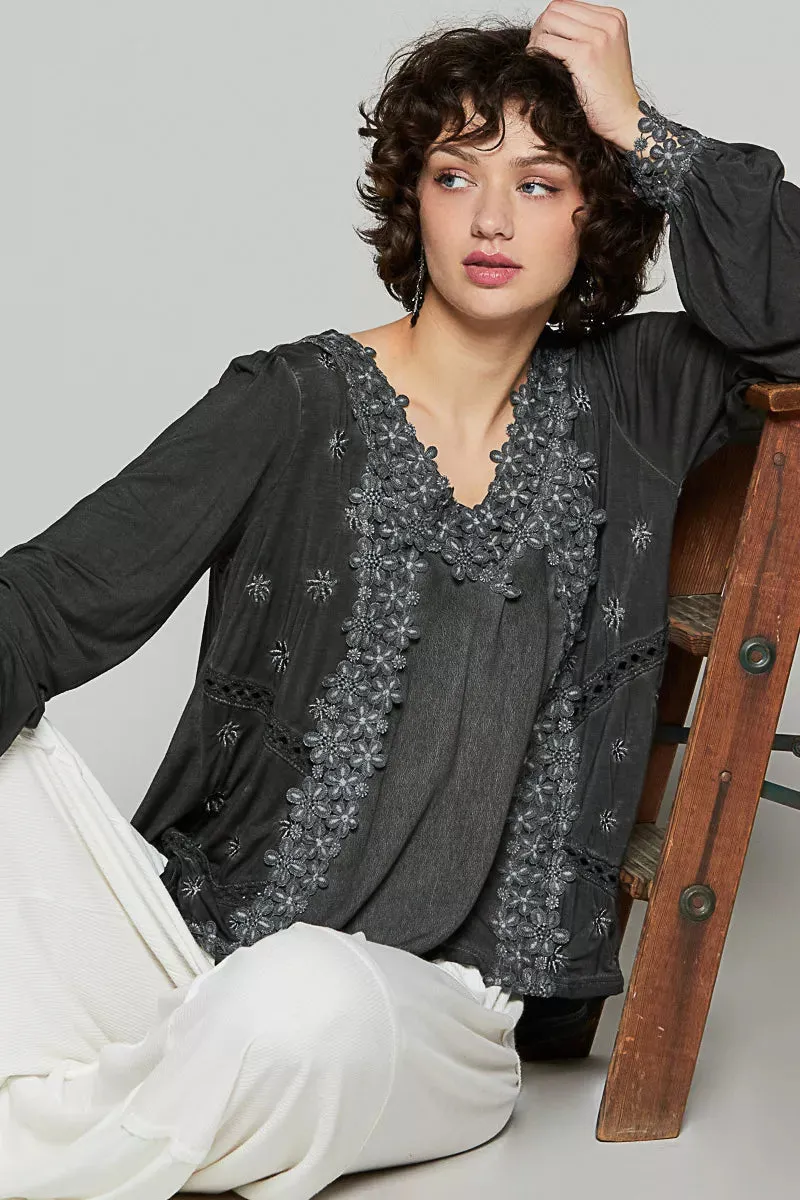 POL Floral Embroidery Woven Top with Lace Trim sold by Charming Charlie product image thumbnail 3
