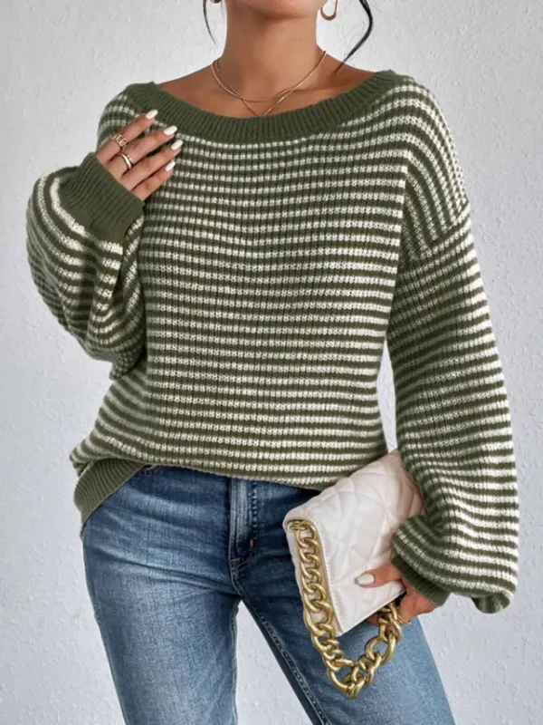 Striped Boat Neck Long Sleeve Sweater sold by Charming Charlie