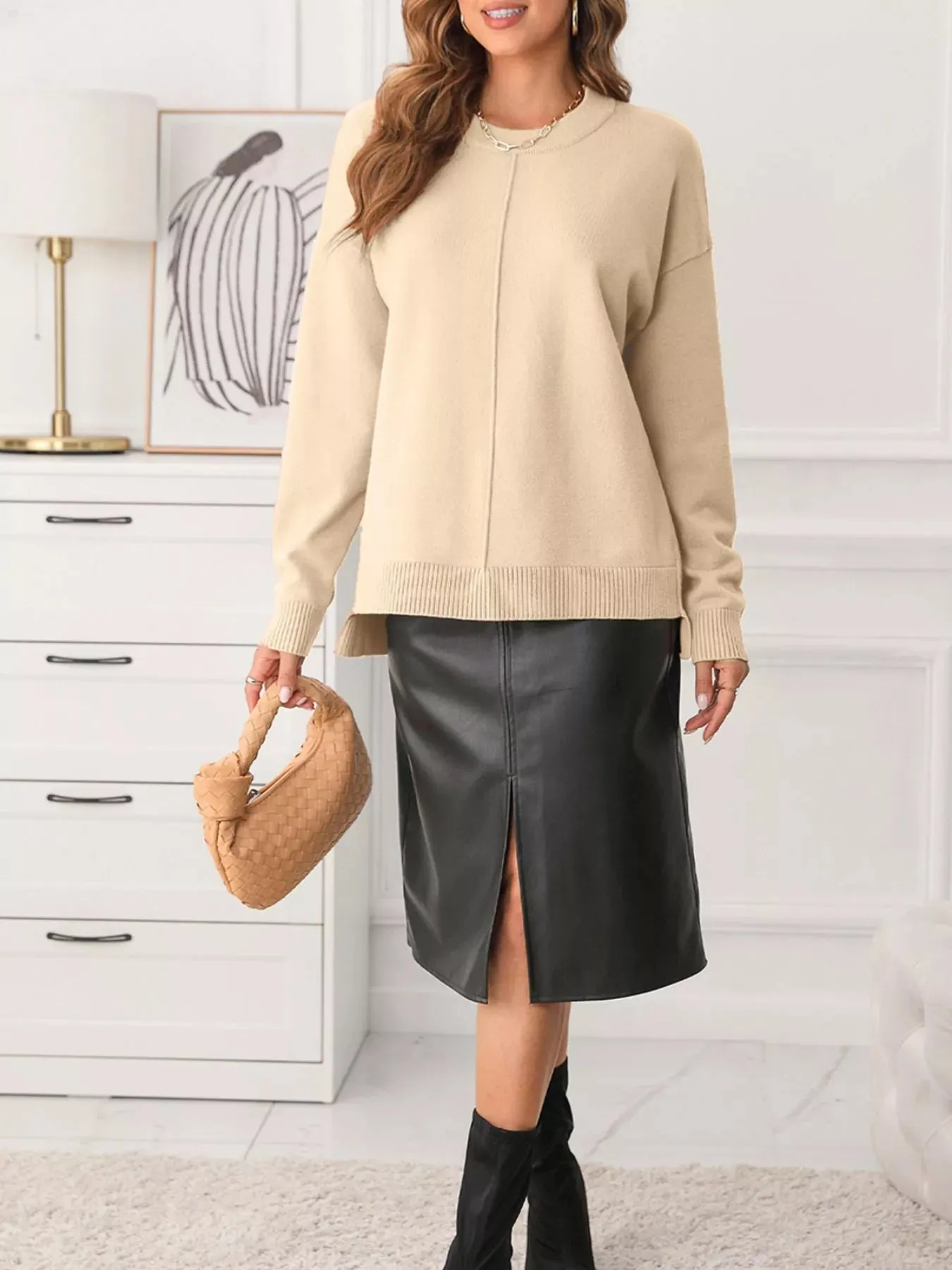 Front Center Seam Drop Shoulder Solid Sweater sold by Charming Charlie product image thumbnail 5