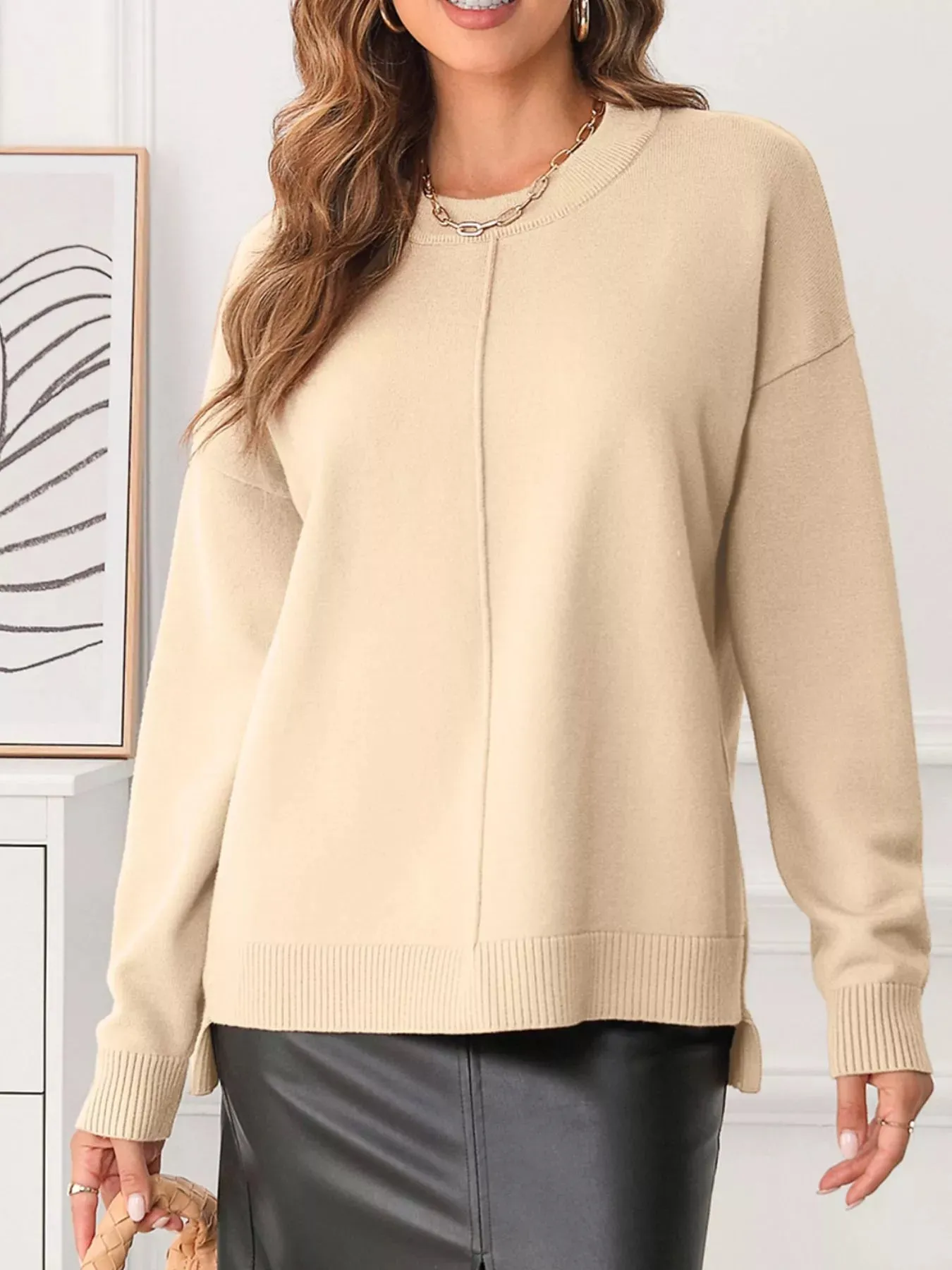 Front Center Seam Drop Shoulder Solid Sweater sold by Charming Charlie product image thumbnail 2