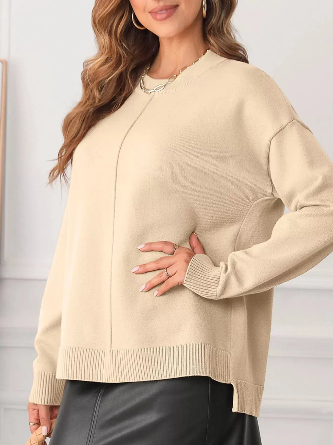 Front Center Seam Drop Shoulder Solid Sweater sold by Charming Charlie product image thumbnail 4