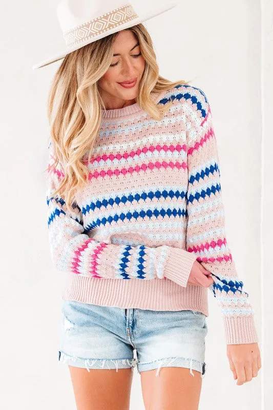 Stripe Eyelet Knit Drop Shoulder Sweater sold by Charming Charlie product image thumbnail 4