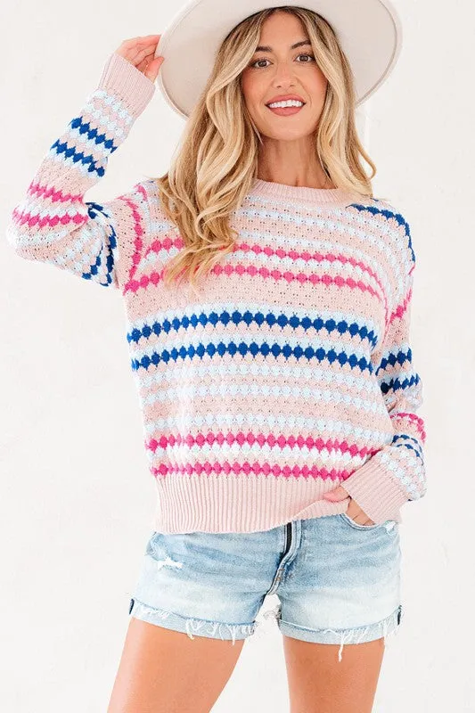 Stripe Eyelet Knit Drop Shoulder Sweater sold by Charming Charlie product image thumbnail 5