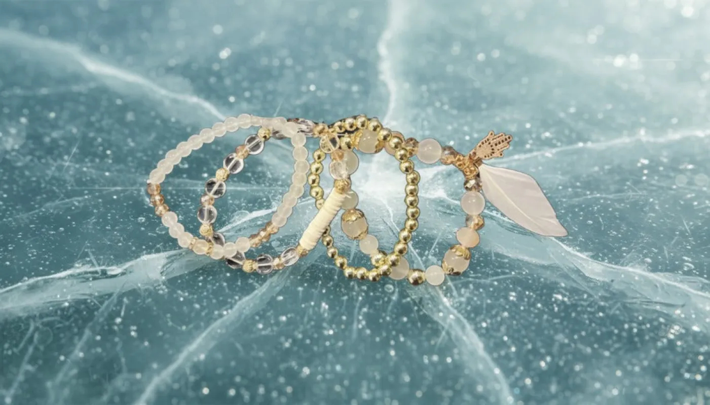 Gold and Crystal Beaded Bracelet Set with Charms sold by Charming Charlie