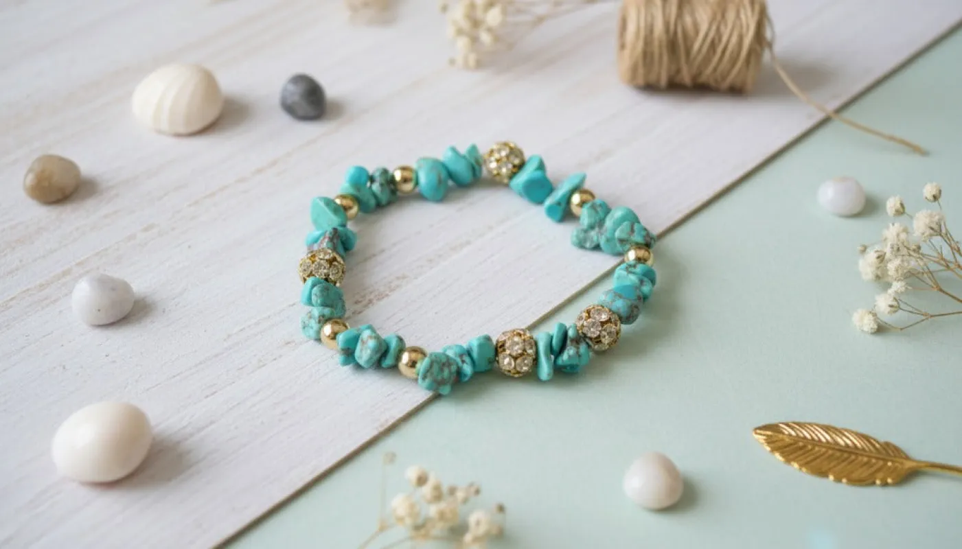 Turquoise Beaded Bracelet with Gold Accents sold by Charming Charlie