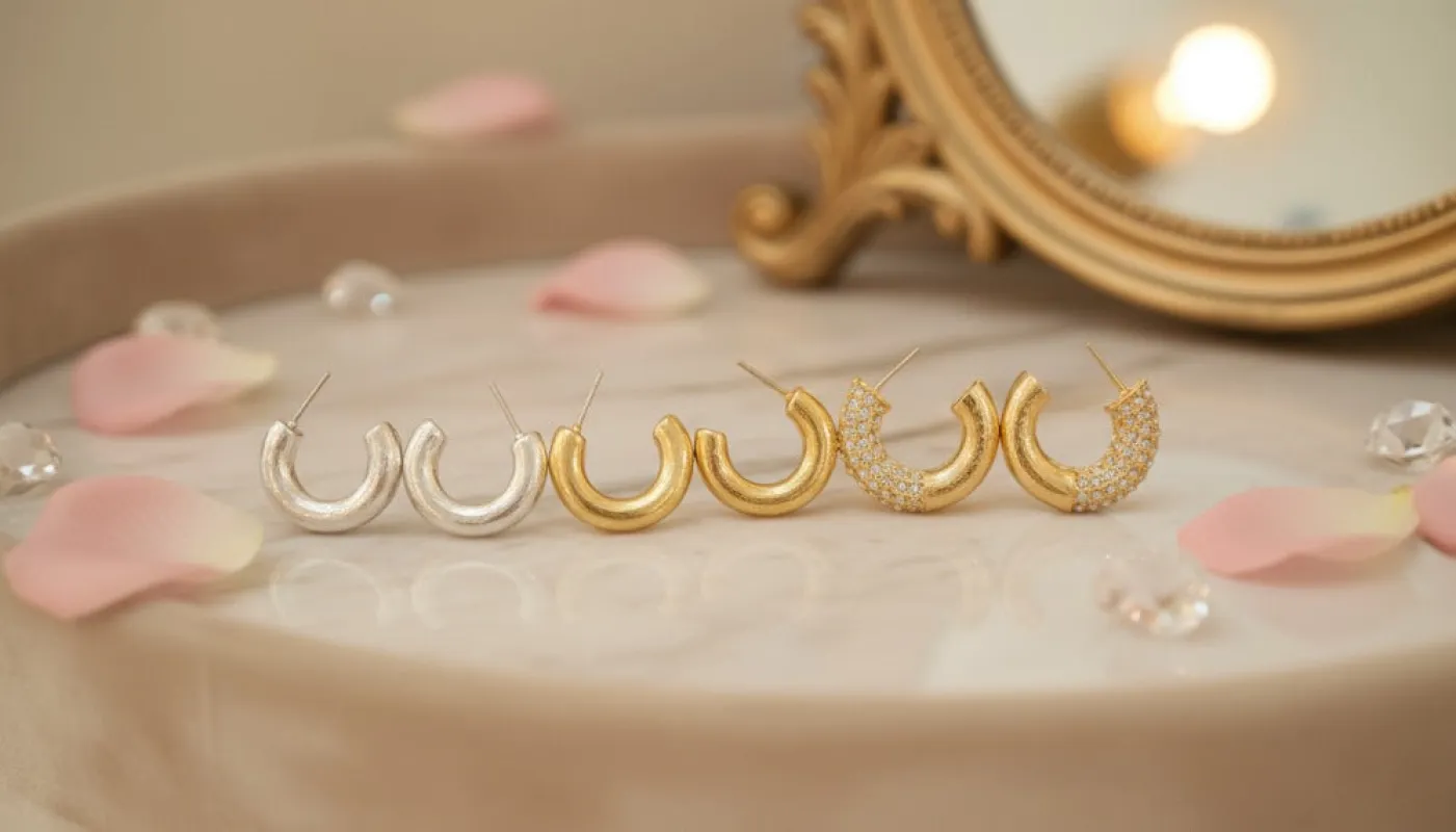 Curve Mini Hoops Earrings Set sold by Charming Charlie