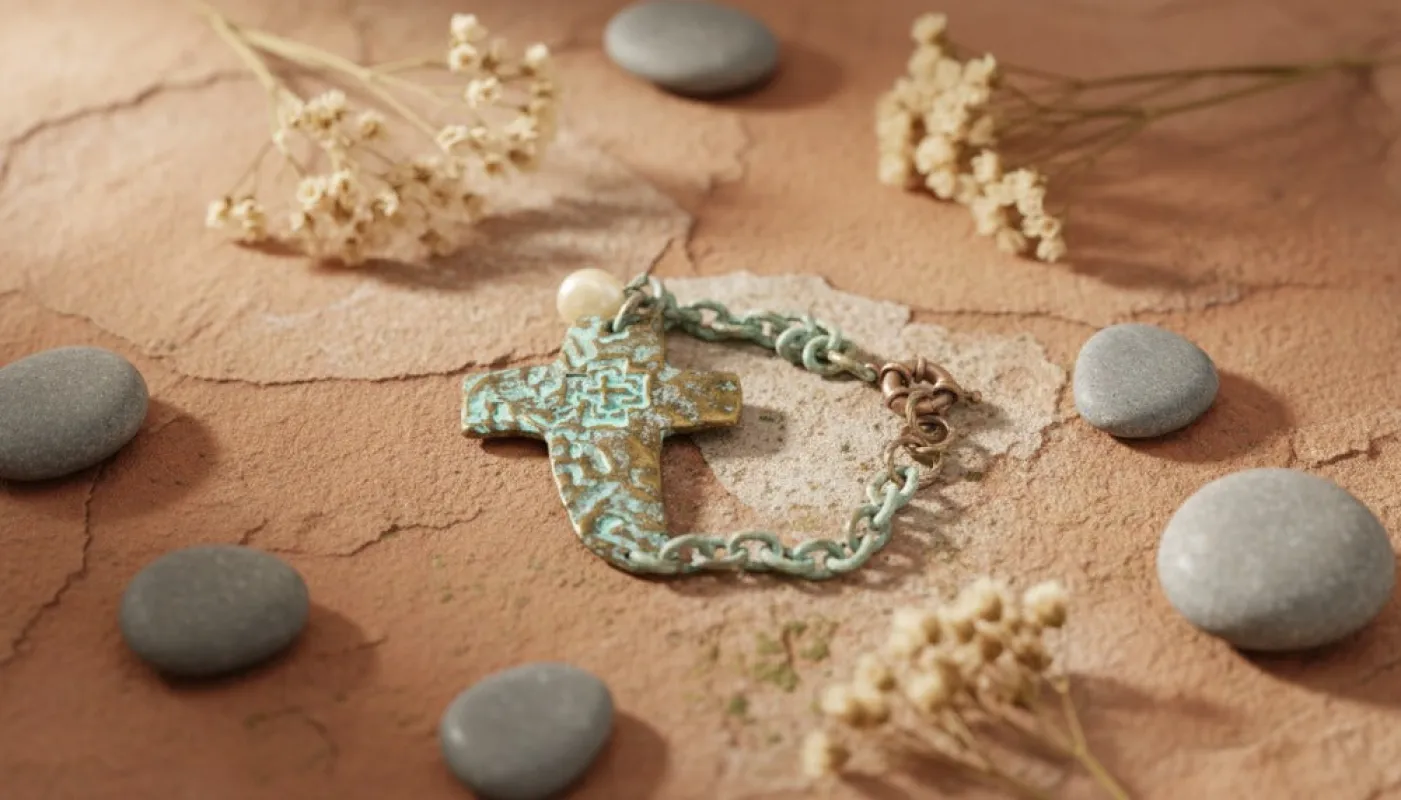 Turquoise Cross Bracelet with Pearl Charm sold by Charming Charlie