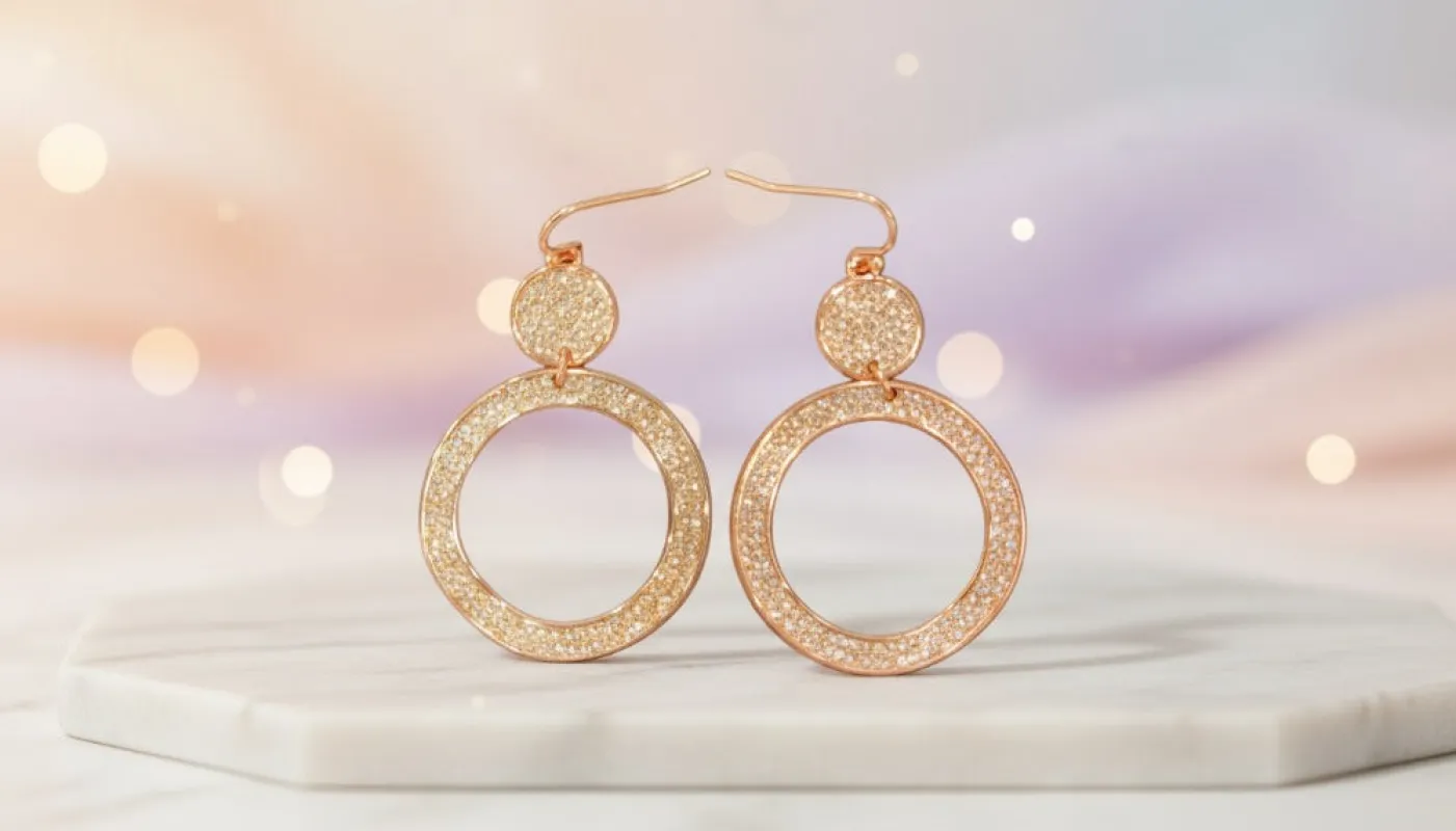 Rose Gold Glitter Hoop Earrings sold by Charming Charlie